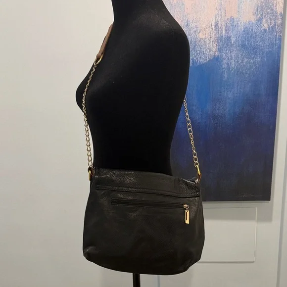 Genuine Italian Leather Crossbody in Black and Tan - Picture 8 of 8